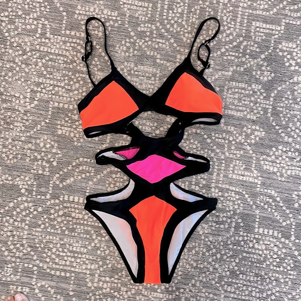 Neon cutout one piece bathing suit